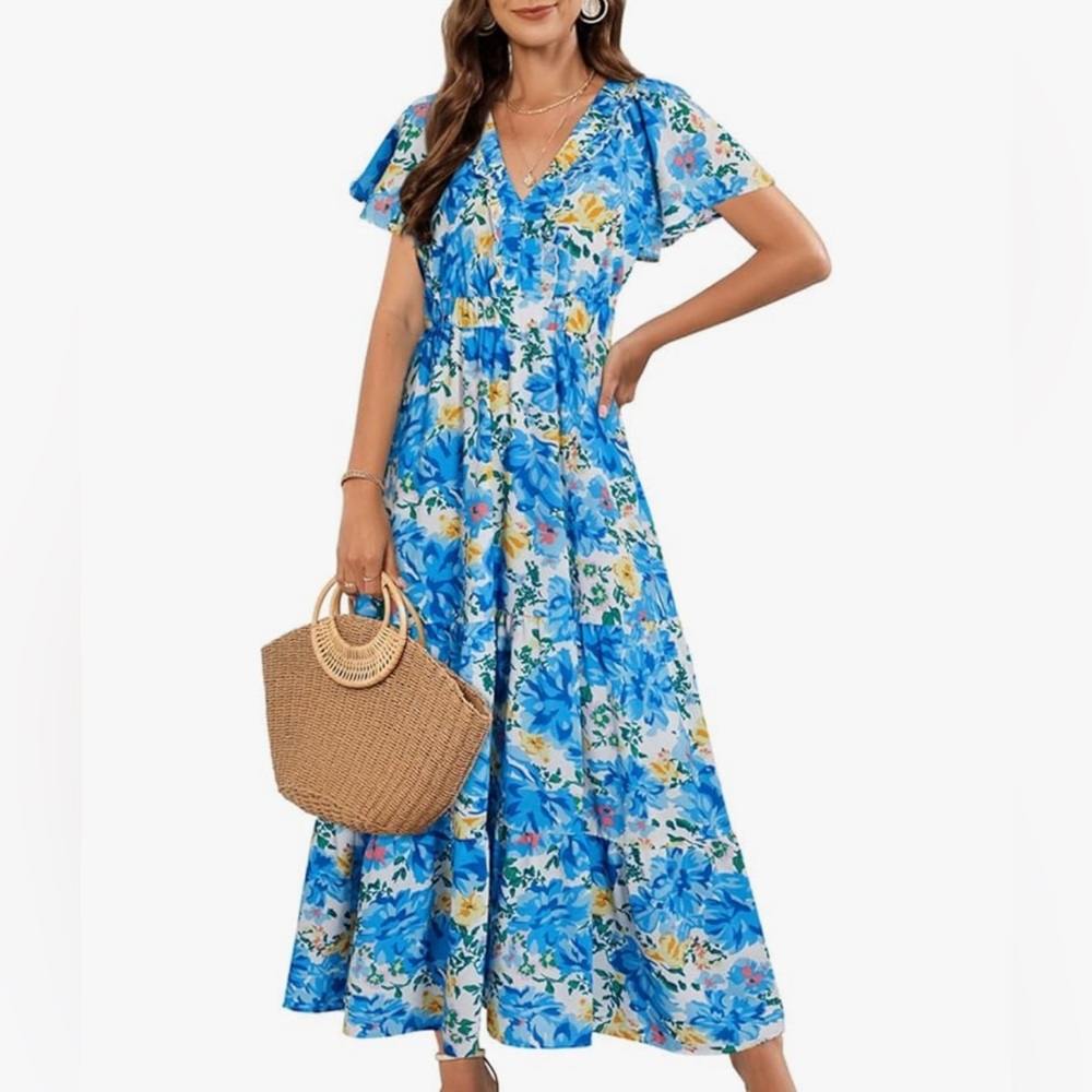 Elegant Orange Ruffled Maxi Dress